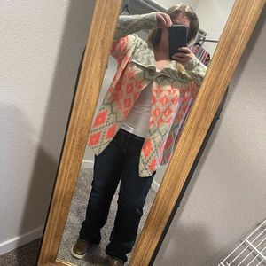 Aztec print sweater in pink and gray